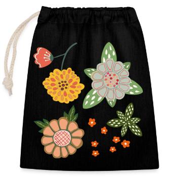 Blumenfantasie - Verschließbarer Geschenkbeutel aus Baumwolle (25x30cm) - Schwarz - Vorne