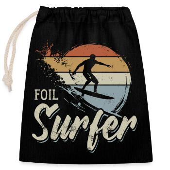 Foil Surfer - Wave - Surfer - Gift - Closable cotton gift bag (25x30cm) - black - Front