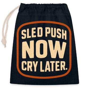 Pousse la luge maintenant Pleure plus tard Entraînement drôle à la salle de sport Rétro - Sac cadeau en coton avec cordon (25 x 30 cm) - bleu marine - Devant