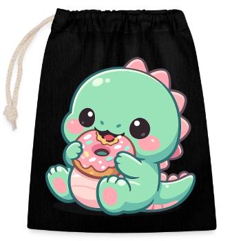 Donut Dino Sugar Joy - Sac cadeau en coton avec cordon (25 x 30 cm) - noir - Devant