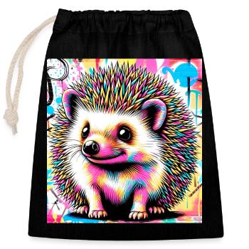 Igel - Verschließbarer Geschenkbeutel aus Baumwolle (25x30cm) - Schwarz - Vorne