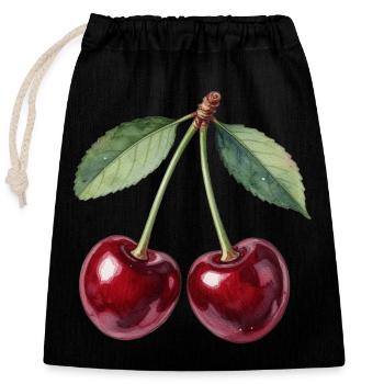 Cherries - Closable cotton gift bag (25x30cm) - black - Front