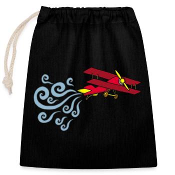 Vintage airplane - Closable cotton gift bag (25x30cm) - black - Front