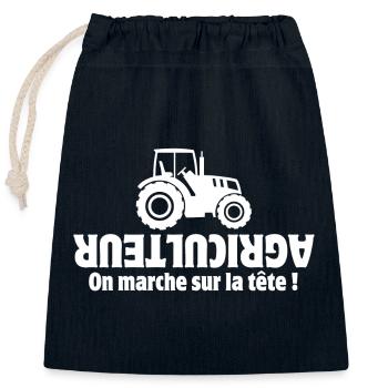 agriculteur, fermier, paysan, tracteur - Sac cadeau en coton avec cordon (25 x 30 cm) - bleu marine - Devant