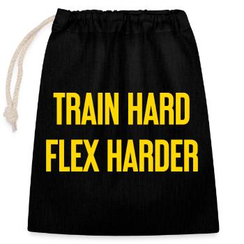 Train Hard Flex Harder - Closable cotton gift bag (25x30cm) - black - Front