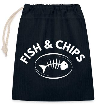 fish and chips, poisson, restauration - Sac cadeau en coton avec cordon (25 x 30 cm) - bleu marine - Devant