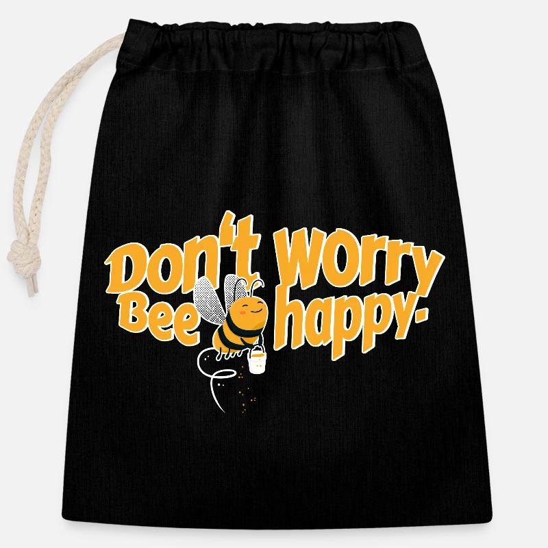 Don't worry Bee happy - Closable cotton gift bag (25x30cm) - black