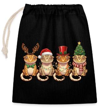 Lumières de Noël Gecko Couronne - Sac cadeau en coton avec cordon (25 x 30 cm) - noir - Devant