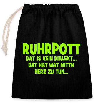Ruhrpott - Dat hat wat mittn Herz zu tun - Verschließbarer Geschenkbeutel aus Baumwolle (25x30cm) - Schwarz - Vorne