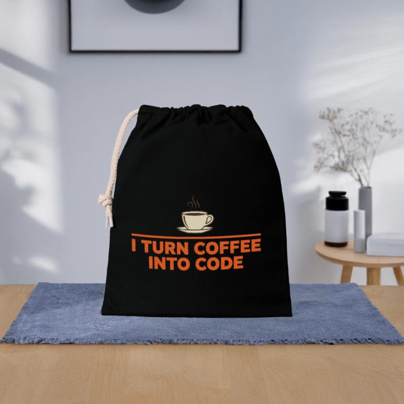 I Turn Coffee Into Code – Programmer Retro Closable cotton gift bag (25x30cm)