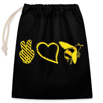 Pleace Please Heart Bee Bees Yellow-Black Symbol - Closable cotton gift bag (25x30cm) - black - Front