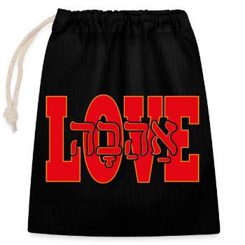 Love in Hebrew - Closable cotton gift bag (25x30cm) - black - Front