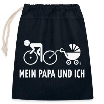 Mein Papa Und Ich (Fahrrad & Kinderwagen / White) - Verschließbarer Geschenkbeutel aus Baumwolle (25x30cm) - Navy - Vorne