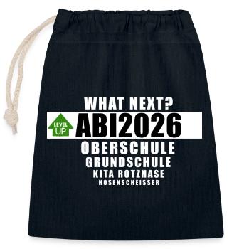Abi2026 - what next? - Verschließbarer Geschenkbeutel aus Baumwolle (25x30cm) - Navy - Vorne