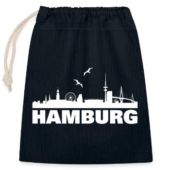 Hamburg Skyline Silhouette Design - Closable cotton gift bag (25x30cm) - navy - Front