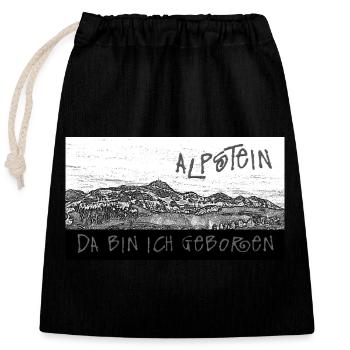 ALPSTEIN - Da bin ich geboren - Schweiz - Verschließbarer Geschenkbeutel aus Baumwolle (25x30cm) - Schwarz - Vorne