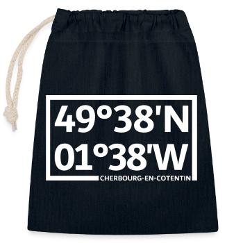 Cherbourg-en-Cotentin coordinates - Closable cotton gift bag (25x30cm) - navy - Front