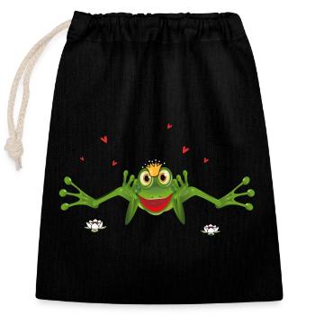 Frog with crown - Closable cotton gift bag (25x30cm) - black - Front