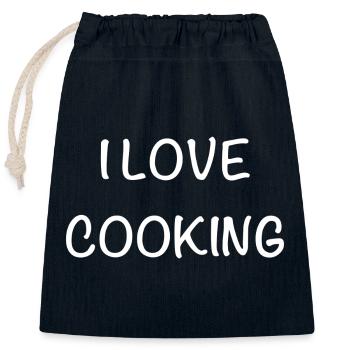 I love cooking – handwritten - Closable cotton gift bag (25x30cm) - navy - Front