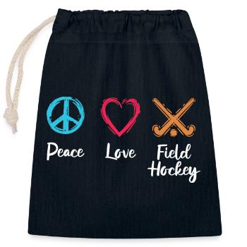 Peace Love Field Hockey - Closable cotton gift bag (25x30cm) - navy - Front