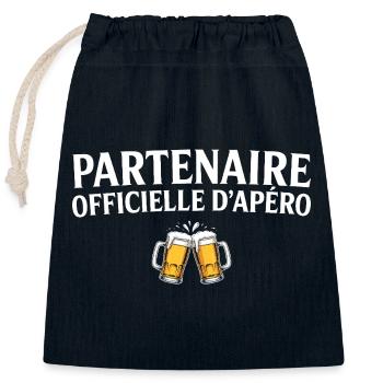 Partenaire Officielle Apéro Couple Humour Apéro - Sac cadeau en coton avec cordon (25 x 30 cm) - bleu marine - Devant