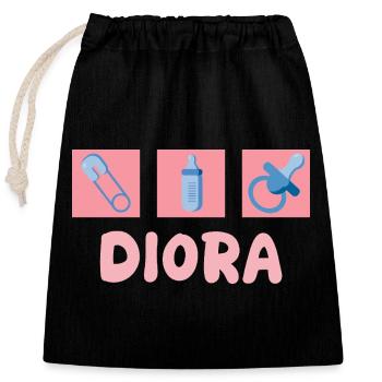 Diora als Baby - Verschließbarer Geschenkbeutel aus Baumwolle (25x30cm) - Schwarz - Vorne