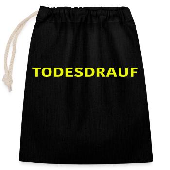 TODESDRAUF in Gelb by EMMEUNDAMPFE - Closable cotton gift bag (25x30cm) - black - Front