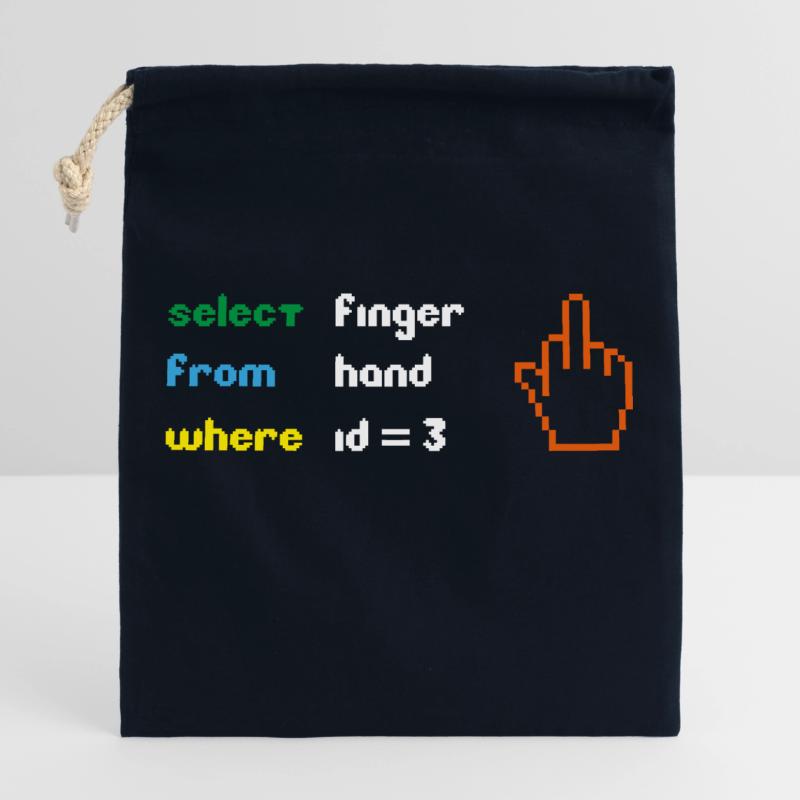 Funny SQL Query : un doigt d’honneur 8 bits pour les geeks Sac cadeau en coton avec cordon (25 x 30 cm)