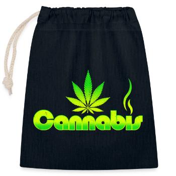 Lebendiges Cannabisblatt-Emblem mit grünem Farbverlauf - Verschließbarer Geschenkbeutel aus Baumwolle (25x30cm) - Navy - Vorne