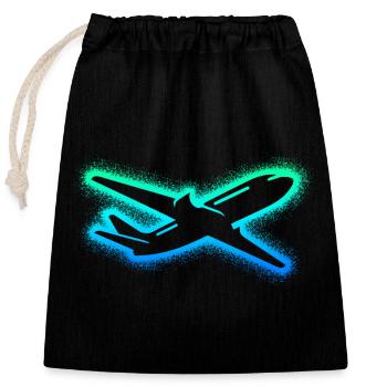 Airplane Aviator Kids Men's Boys Pilot - Closable cotton gift bag (25x30cm) - black - Front