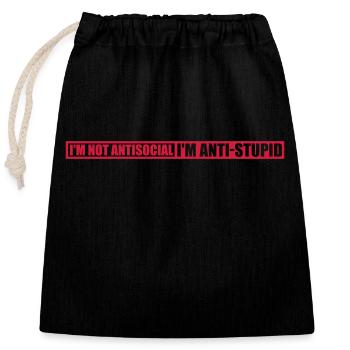 not antisocial anti stupid - Closable cotton gift bag (25x30cm) - black - Front