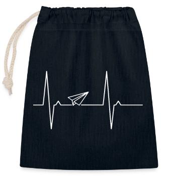 Avion Papier Origami Battement Coeur Heartbeat Vol - Sac cadeau en coton avec cordon (25 x 30 cm) - bleu marine - Devant