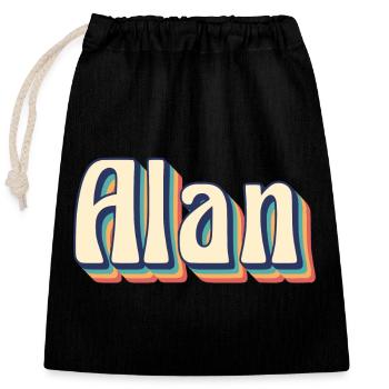 Alan T-Shirt Retro Vintage T-Shirt Geschenkidee - Verschließbarer Geschenkbeutel aus Baumwolle (25x30cm) - Schwarz - Vorne