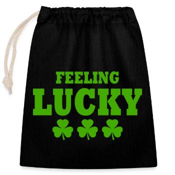 feeling lucky - Verschließbarer Geschenkbeutel aus Baumwolle (25x30cm) - Schwarz - Vorne