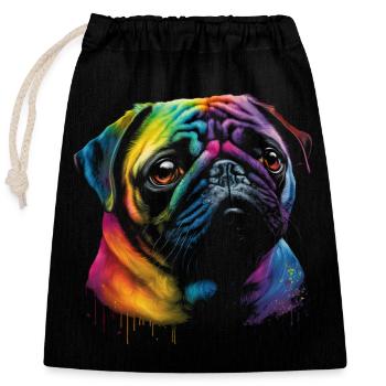 Chien carlin aux couleurs de l’arc-en-ciel - Sac cadeau en coton avec cordon (25 x 30 cm) - noir - Devant