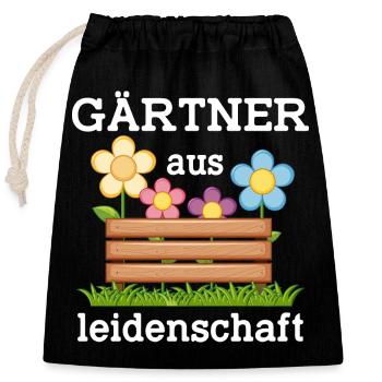 Gärtner aus leidenschaft - Verschließbarer Geschenkbeutel aus Baumwolle (25x30cm) - Schwarz - Vorne