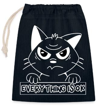 Katze EVERYTHING IS OK - Verschließbarer Geschenkbeutel aus Baumwolle (25x30cm) - Navy - Vorne