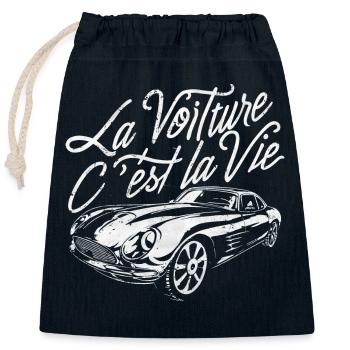 La voiture c'est la vie humour anniversaire - Sac cadeau en coton avec cordon (25 x 30 cm) - bleu marine - Devant
