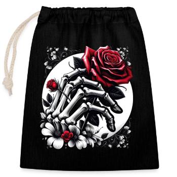 Gothic Rote Rose in Skeletons Umarmung - Verschließbarer Geschenkbeutel aus Baumwolle (25x30cm) - Schwarz - Vorne