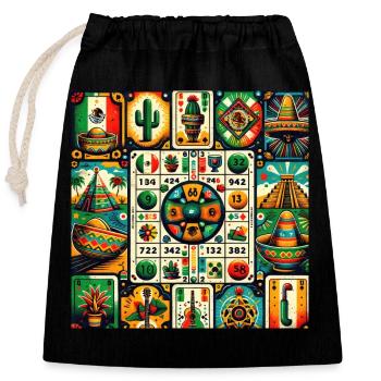Mexikanischer Loteria Charm - Verschließbarer Geschenkbeutel aus Baumwolle (25x30cm) - Schwarz - Vorne