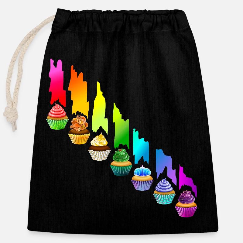 Cupcake arc-en-ciel - Sac cadeau en coton avec cordon (25 x 30 cm) - noir
