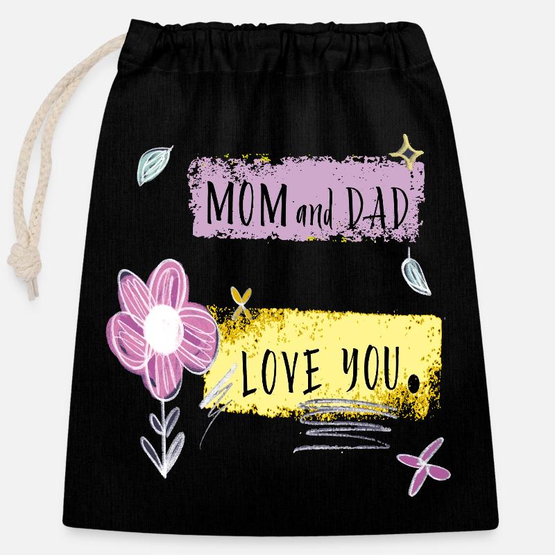 Maman et papa - Sac cadeau en coton avec cordon (25 x 30 cm) - noir