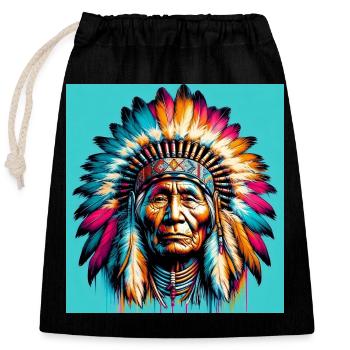 Amérindien Américain - Sac cadeau en coton avec cordon (25 x 30 cm) - noir - Devant