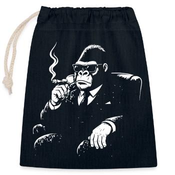 Noir Monkey in Suit Smoking - Closable cotton gift bag (25x30cm) - navy - Front