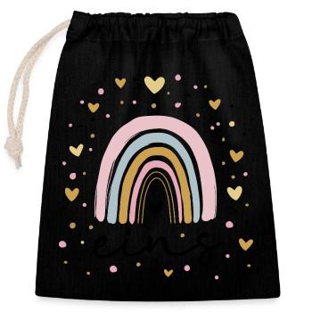 Arcs-en-ciel du premier anniversaire | Fille de 1 an - Sac cadeau en coton avec cordon (25 x 30 cm) - noir - Devant