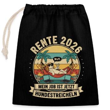 Rente 2026 Hundestreicheln - Verschließbarer Geschenkbeutel aus Baumwolle (25x30cm) - Schwarz - Vorne