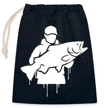 Angler pride: Classic fisherman silhouette - Closable cotton gift bag (25x30cm) - navy - Front