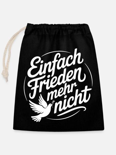 Friedensbotschaft mit Friedenstaube | Peace Design - Verschließbarer Geschenkbeutel aus Baumwolle (25x30cm) - Schwarz
