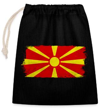 Macedonian sun on red - Closable cotton gift bag (25x30cm) - black - Front