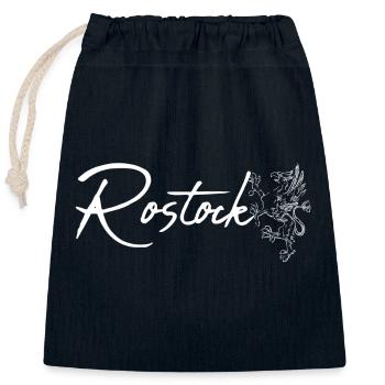 Rostock Schriftzug mit Greif - Verschließbarer Geschenkbeutel aus Baumwolle (25x30cm) - Navy - Vorne
